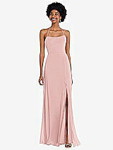 Alt View 1 Thumbnail - Rose Scoop Neck Convertible Tie-Strap Maxi Dress with Front Slit