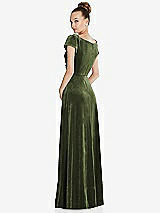 Rear View Thumbnail - Olive Green Cap Sleeve Faux Wrap Velvet Maxi Dress with Pockets