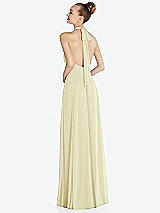 Rear View Thumbnail - Butter Yellow Halter Backless Maxi Dress with Crystal Button Ruffle Placket