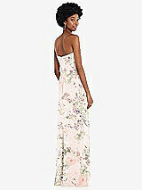 Rear View Thumbnail - Blush Garden Strapless Sweetheart Maxi Dress with Pleated Front Slit 