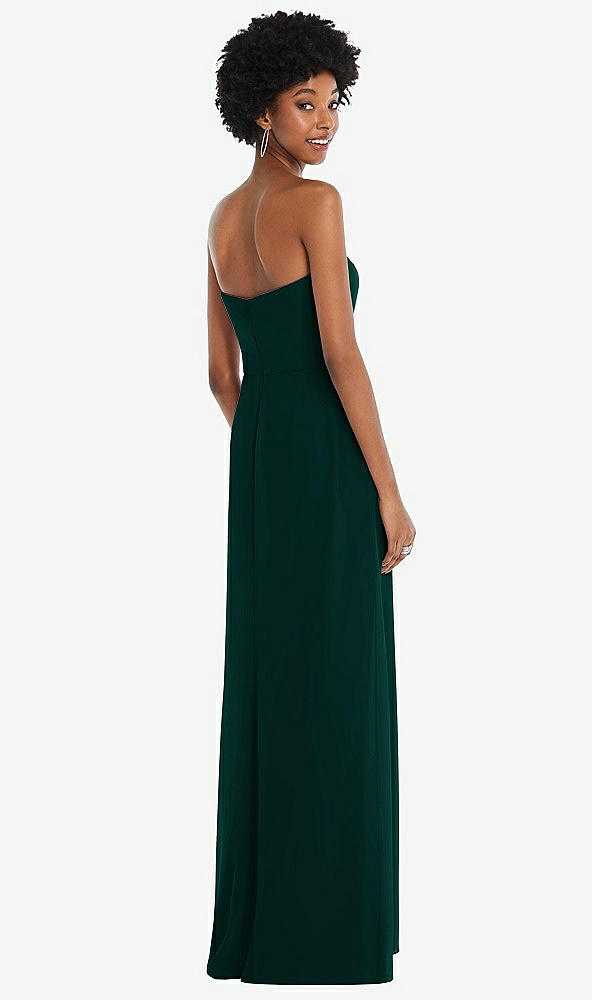 Back View - Evergreen Strapless Sweetheart Maxi Dress with Pleated Front Slit 