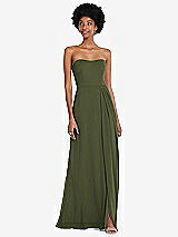 Front View Thumbnail - Olive Green Strapless Sweetheart Maxi Dress with Pleated Front Slit