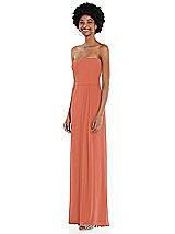 Side View Thumbnail - Terracotta Copper Strapless Sweetheart Maxi Dress with Pleated Front Slit