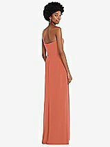 Rear View Thumbnail - Terracotta Copper Strapless Sweetheart Maxi Dress with Pleated Front Slit
