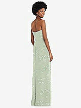 Rear View Thumbnail - Vintage Primrose Sage Strapless Sweetheart Maxi Dress with Pleated Front Slit