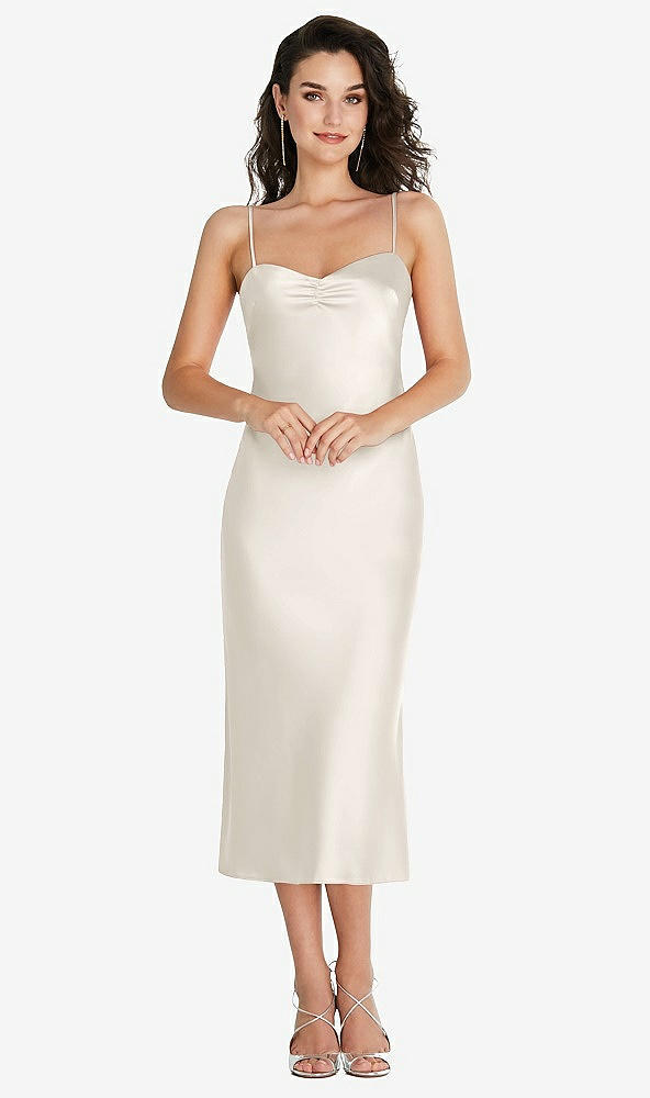 Front View - Ivory Open-Back Convertible Strap Midi Bias Slip Dress