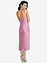 Rear View Thumbnail - Powder Pink Open-Back Convertible Strap Midi Bias Slip Dress