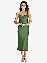 Front View Thumbnail - Vineyard Green Open-Back Convertible Strap Midi Bias Slip Dress