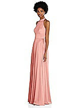Side View Thumbnail - Rose Stand Collar Cutout Tie Back Maxi Dress with Front Slit