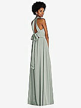 Rear View Thumbnail - Willow Green Stand Collar Cutout Tie Back Maxi Dress with Front Slit