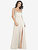 Alt View 1 Thumbnail - Ivory Skinny Tie-Shoulder Satin Maxi Dress with Front Slit