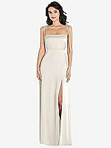 Front View Thumbnail - Ivory Skinny Tie-Shoulder Satin Maxi Dress with Front Slit