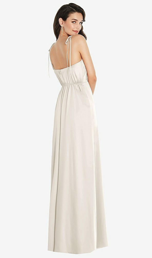 Back View - Ivory Skinny Tie-Shoulder Satin Maxi Dress with Front Slit