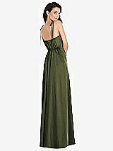 Rear View Thumbnail - Olive Green Skinny Tie-Shoulder Satin Maxi Dress with Front Slit