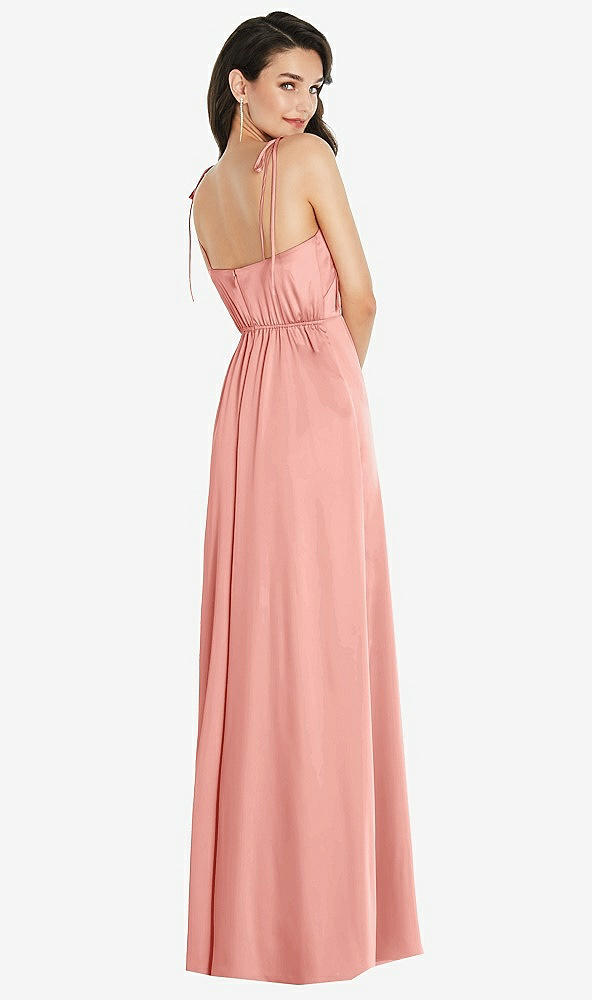 Back View - Rose Skinny Tie-Shoulder Satin Maxi Dress with Front Slit