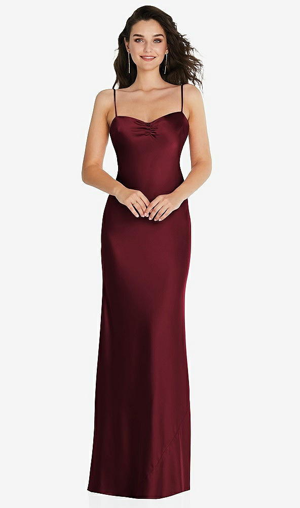 Front View - Cabernet Open-Back Convertible Strap Maxi Bias Slip Dress