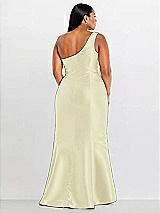 Alt View 2 Thumbnail - Butter Yellow Draped One-Shoulder Satin Trumpet Gown with Front Slit