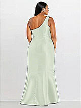 Alt View 2 Thumbnail - Mint Green Draped One-Shoulder Satin Trumpet Gown with Front Slit