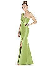 Side View Thumbnail - Mojito Draped One-Shoulder Satin Trumpet Gown with Front Slit