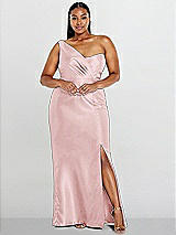 Alt View 1 Thumbnail - Ballet Pink Draped One-Shoulder Satin Trumpet Gown with Front Slit