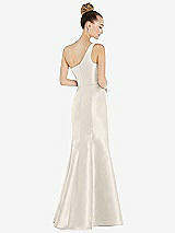 Rear View Thumbnail - Ivory Draped One-Shoulder Satin Trumpet Gown with Front Slit