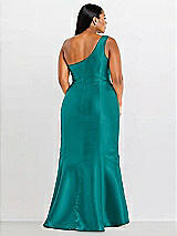Alt View 2 Thumbnail - Jade Draped One-Shoulder Satin Trumpet Gown with Front Slit