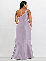 Alt View 2 Thumbnail - Lilac Haze Draped One-Shoulder Satin Trumpet Gown with Front Slit