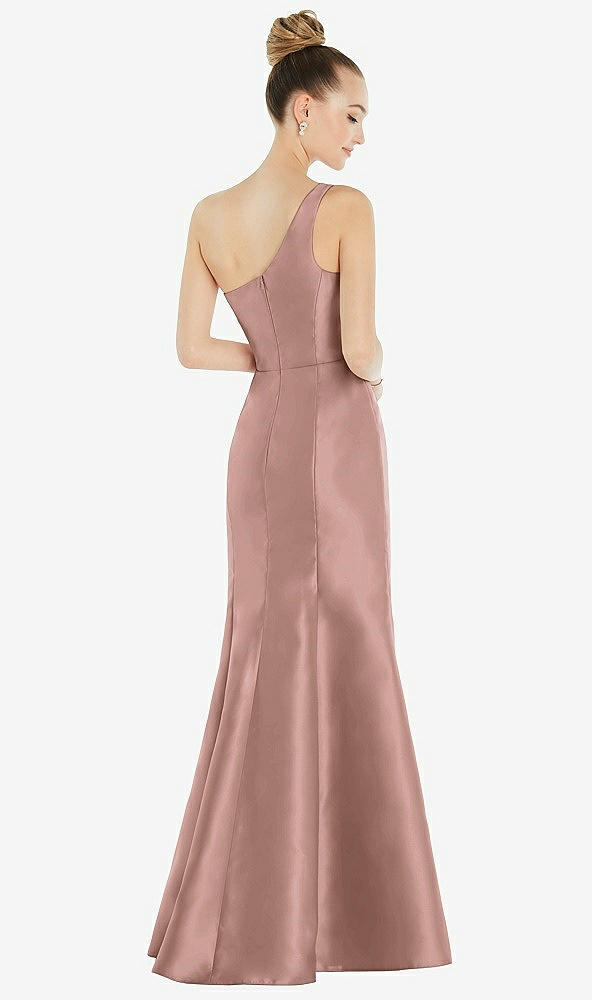 Back View - Neu Nude Draped One-Shoulder Satin Trumpet Gown with Front Slit