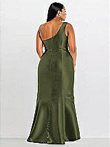 Alt View 2 Thumbnail - Olive Green Draped One-Shoulder Satin Trumpet Gown with Front Slit