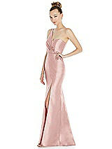 Side View Thumbnail - Rose Draped One-Shoulder Satin Trumpet Gown with Front Slit