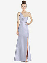 Front View Thumbnail - Silver Dove Draped One-Shoulder Satin Trumpet Gown with Front Slit