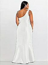 Alt View 2 Thumbnail - White Draped One-Shoulder Satin Trumpet Gown with Front Slit