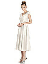 Side View Thumbnail - Ivory Cap Sleeve Faux Wrap Satin Midi Dress with Pockets