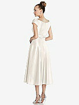 Rear View Thumbnail - Ivory Cap Sleeve Faux Wrap Satin Midi Dress with Pockets