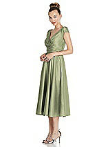 Side View Thumbnail - Kiwi Cap Sleeve Faux Wrap Satin Midi Dress with Pockets