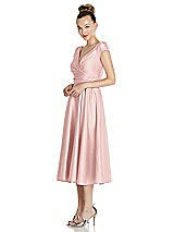 Side View Thumbnail - Rose Cap Sleeve Faux Wrap Satin Midi Dress with Pockets