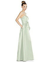 Side View Thumbnail - Mint Green Basque-Neck Strapless Satin Gown with Mini Sash
