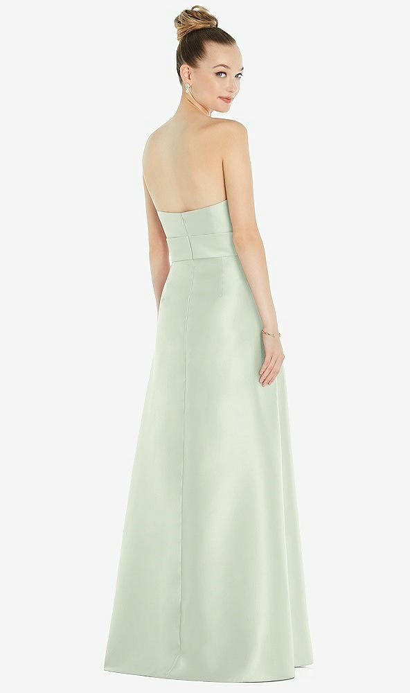 Back View - Mint Green Basque-Neck Strapless Satin Gown with Mini Sash