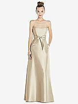 Front View Thumbnail - Champagne Basque-Neck Strapless Satin Gown with Mini Sash