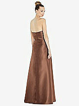 Rear View Thumbnail - Cognac Basque-Neck Strapless Satin Gown with Mini Sash