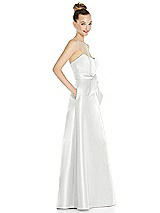 Side View Thumbnail - White Basque-Neck Strapless Satin Gown with Mini Sash