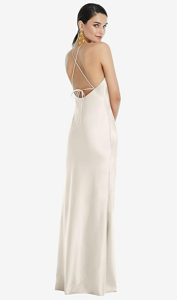 Back View - Ivory Diamond Halter Bias Maxi Slip Dress with Convertible Straps