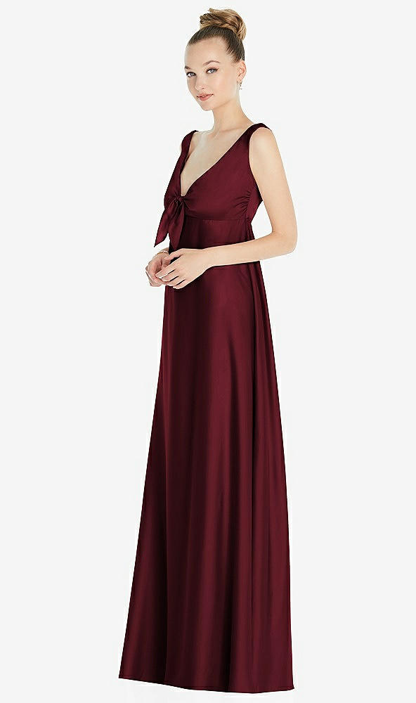 Front View - Cabernet Convertible Strap Empire Waist Satin Maxi Dress
