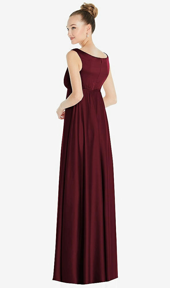 Back View - Cabernet Convertible Strap Empire Waist Satin Maxi Dress