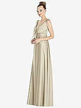 Front View Thumbnail - Champagne Convertible Strap Empire Waist Satin Maxi Dress