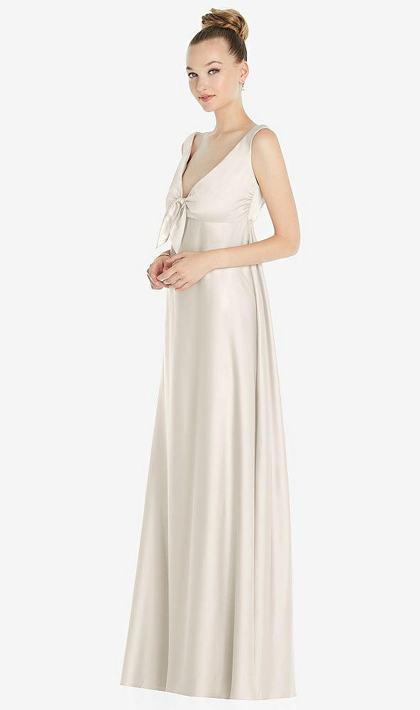 Front View - Ivory Convertible Strap Empire Waist Satin Maxi Dress