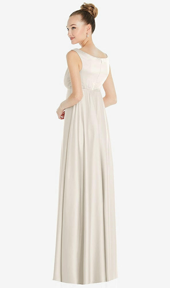 Back View - Ivory Convertible Strap Empire Waist Satin Maxi Dress