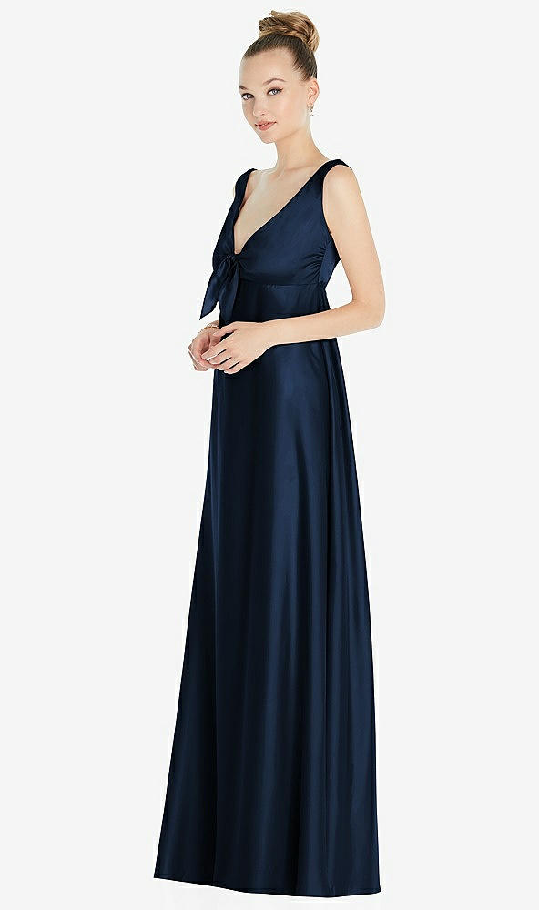 Front View - Midnight Navy Convertible Strap Empire Waist Satin Maxi Dress