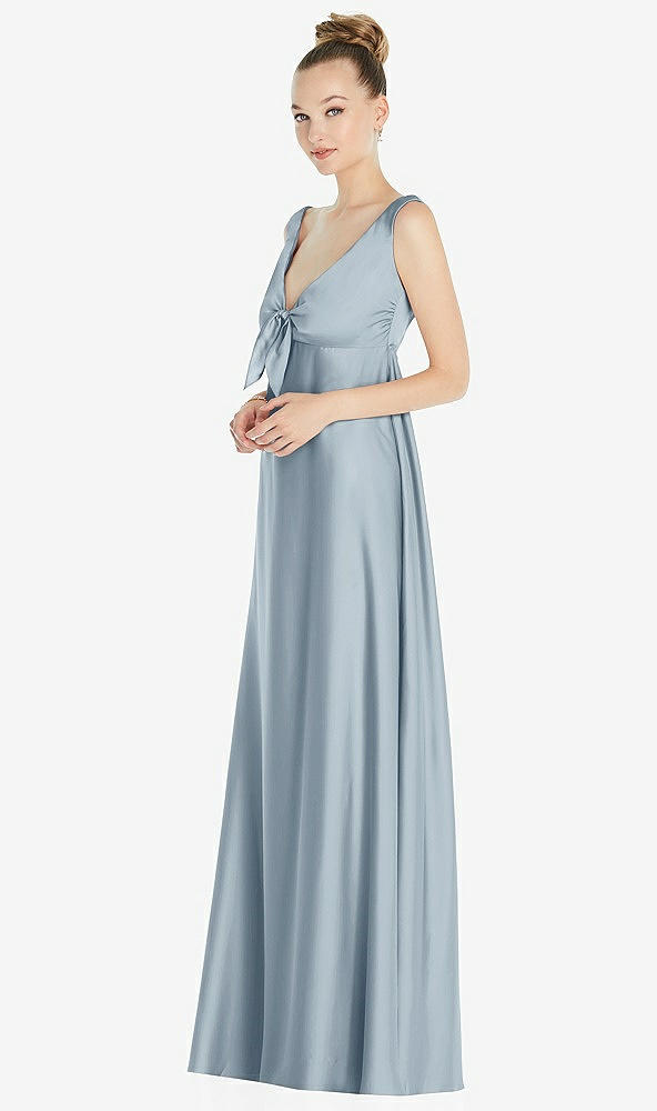 Front View - Mist Convertible Strap Empire Waist Satin Maxi Dress