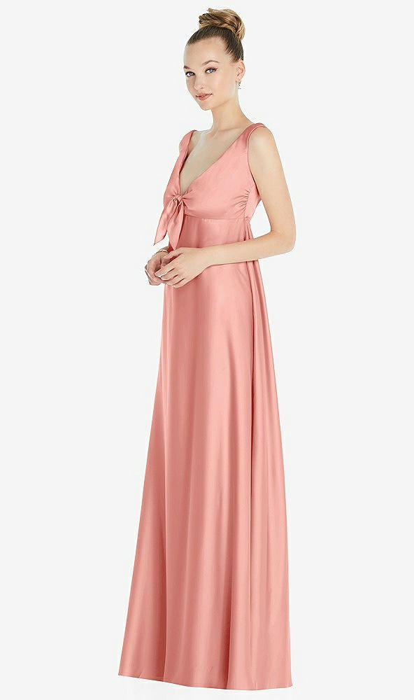Front View - Rose Convertible Strap Empire Waist Satin Maxi Dress